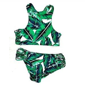 Cupshe leaf print high neck halter bikini